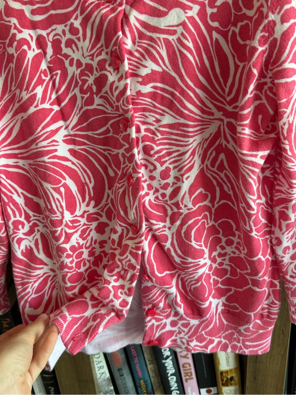 Talbots Pink and White Floral V-Neck Sweater Cardigan - Picture 2 of 5